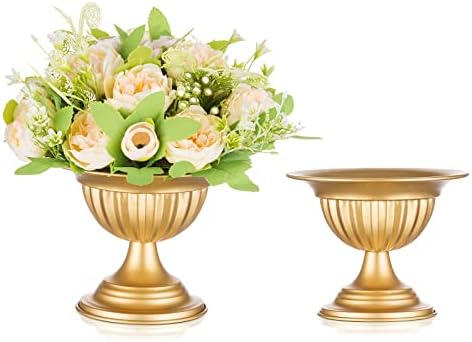 Gold Metal Urn Vases for Flower, Compote Vase Table Centerpiece in Gold