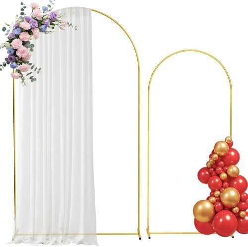 Gold Metal Wedding Arch Backdrop Stand Set of 2, 7.2FT & 6FT