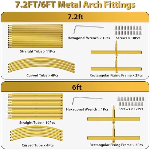 Gold Metal Wedding Arch Backdrop Stand Set of 2, 7.2FT & 6FT, alternate view 4