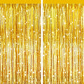 Gold Metallic Fringe Curtains 2 Pack, Tinsel Backdrop for Parties