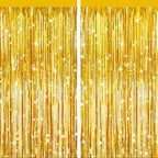 Gold Metallic Fringe Curtains 2 Pack, Tinsel Backdrop for Parties