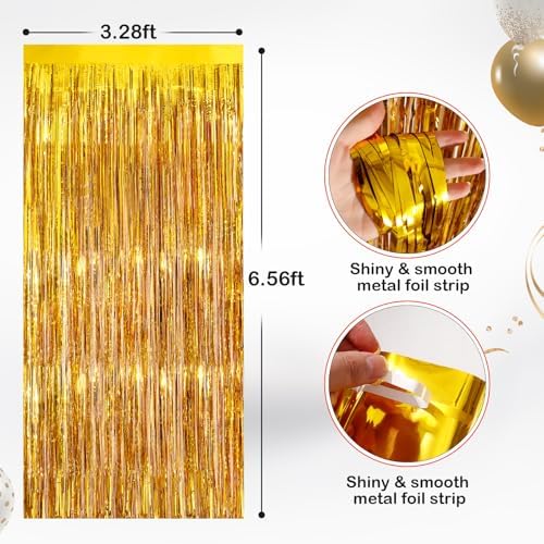 Gold Metallic Fringe Curtains 2 Pack, Tinsel Backdrop for Parties, alternate view 2
