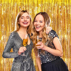 Gold Metallic Fringe Curtains 2 Pack, Tinsel Backdrop for Parties, alternate view 6