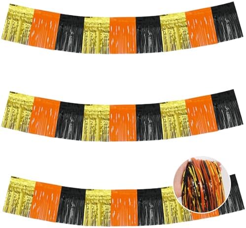 Gold Orange Black Fringe Garland Banner Wall Tinsel Foil Streamers in Gold Orange Black
