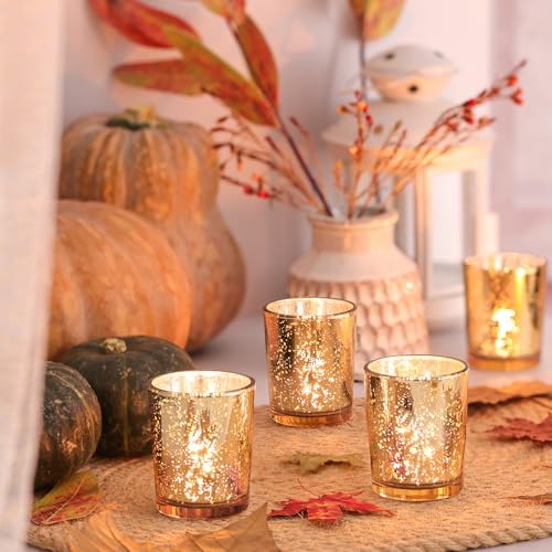 Gold Party Decorations 72pcs, Mercury Glass Votive Candle Holders in Gold--72pcs, alternate view 5