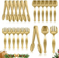 Gold Plastic Serving Utensils Set, Disposable Tong Serving Spoons in Gold