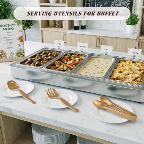 Gold Plastic Serving Utensils Set, Disposable Tong Serving Spoons in Gold, alternate view 5