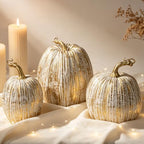 Gold Pumpkins Fall Decor Large Artificial Foam Pumpkin, 3 Pack