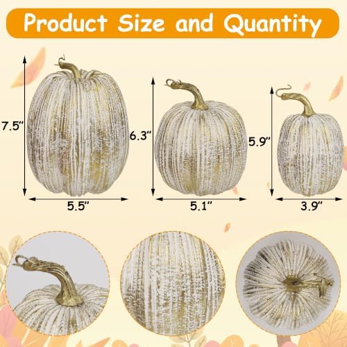 Gold Pumpkins Fall Decor Large Artificial Foam Pumpkin, 3 Pack, alternate view 2