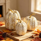 Gold Pumpkins Fall Decor Large Artificial Foam Pumpkin, 3 Pack, alternate view 5