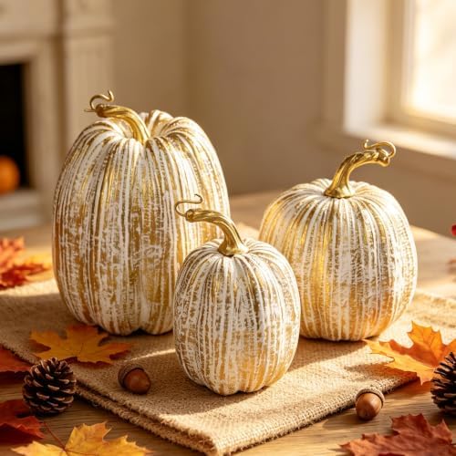 Gold Pumpkins Fall Decor Large Artificial Foam Pumpkin, 3 Pack, alternate view 5