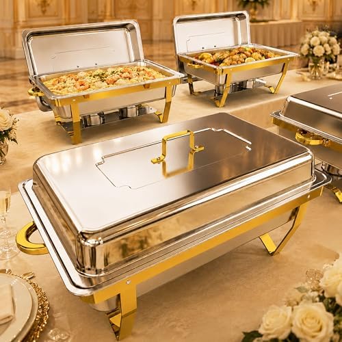 Gold Rectangular Chafing Dishes, 44QT 4 Pack