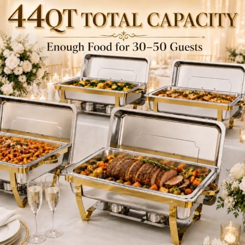 Gold Rectangular Chafing Dishes, 44QT 4 Pack, alternate view 3