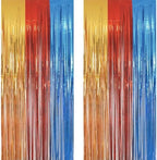Gold Red Blue Party Backdrop 3.2ft x 8.2ft 2 Packs