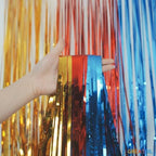Gold Red Blue Party Backdrop 3.2ft x 8.2ft 2 Packs, alternate view 2
