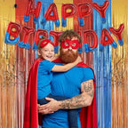 Gold Red Blue Party Backdrop 3.2ft x 8.2ft 2 Packs, alternate view 3