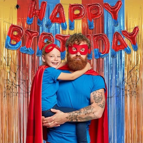 Gold Red Blue Party Backdrop 3.2ft x 8.2ft 2 Packs, alternate view 3