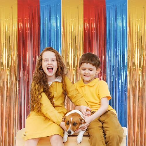 Gold Red Blue Party Backdrop 3.2ft x 8.2ft 2 Packs, alternate view 4