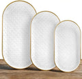 Gold Rim Ceramic Serving Platter 16”/14”/12” Decorative White Gold Serveware for Parties Entertaining Elegant