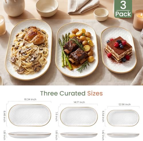 Gold Rim Ceramic Serving Platter 16”/14”/12” Decorative White Gold Serveware for Parties Entertaining Elegant, alternate view