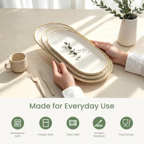 Gold Rim Ceramic Serving Platter 16”/14”/12” Decorative White Gold Serveware for Parties Entertaining Elegant, alternate view