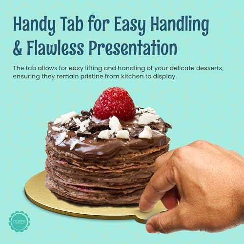 Gold Round Mini Cake Boards with Tab - 3-1/4 Inch Grease-Proof, Foil-Covered, Food Grade Cardboard for Cupcakes, alternate