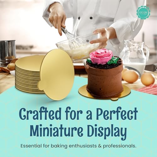 Gold Round Mini Cake Boards with Tab - 3-1/4 Inch Grease-Proof, Foil-Covered, Food Grade Cardboard for Cupcakes, alternate