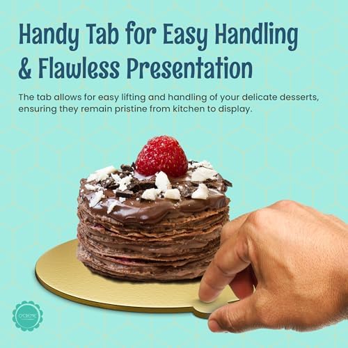 Gold Round Mini Cake Boards with Tab - 4 Inch Grease-Proof, Foil-Covered, Food Grade Cardboard for Cupcakes, alternate view 4