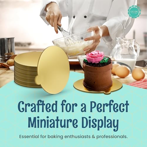 Gold Round Mini Cake Boards with Tab - 4 Inch Grease-Proof, Foil-Covered, Food Grade Cardboard for Cupcakes, alternate view 5