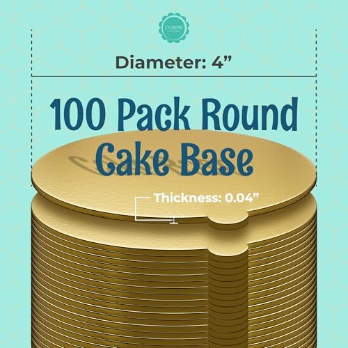 Gold Round Mini Cake Boards with Tab - 4 Inch Grease-Proof, Foil-Covered, Food Grade Cardboard for Cupcakes, alternate view 6