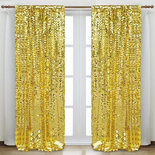 Gold Sequin Backdrop 4x10 Ft, 2 Panels, Large Payette Shimmer Decor in 4 ft W x 10 ft L (2 Panels) in Gold