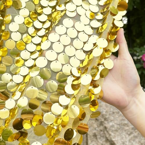 Gold Sequin Backdrop 4x10 Ft, 2 Panels, Large Payette Shimmer Decor in 4 ft W x 10 ft L (2 Panels) in Gold, alternate view 4
