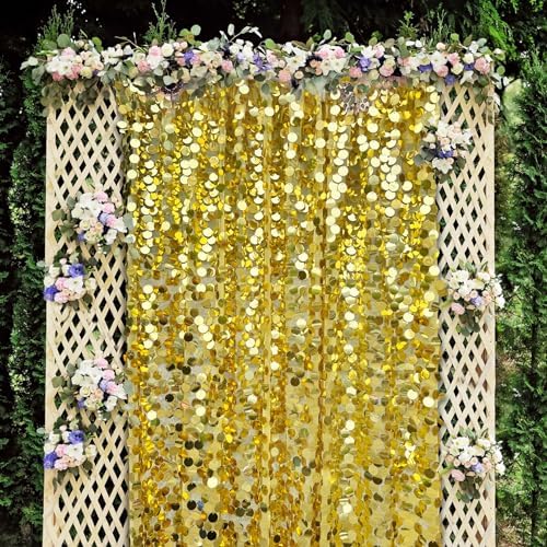 Gold Sequin Backdrop 4x10 Ft, 2 Panels, Large Payette Shimmer Decor in 4 ft W x 10 ft L (2 Panels) in Gold, alternate view 6