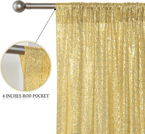Gold Sequin Backdrop Curtain 10FTx10FT Glitter Gold Background Drapes Sparkle Photography Backdrop for Party, alternate view