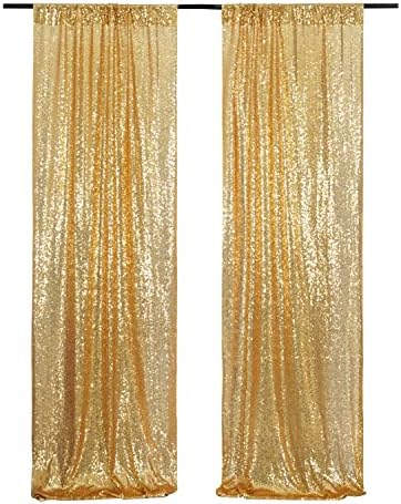 Gold Sequin Backdrop Curtain, 2 Panels 2Ft x 8Ft Glitter Photography Background for Party Baby Shower Wedding