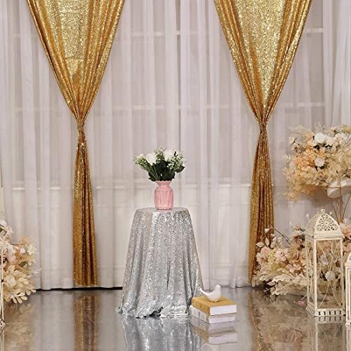 Gold Sequin Backdrop Curtain, 2 Panels 2Ft x 8Ft Glitter Photography Background for Party Baby Shower Wedding, alternate view