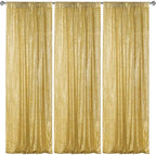 Gold Sequin Backdrop Curtain 3 Panels 2FTx8FT Glitter Gold Background Drapes Sparkle Photography Backdrop for