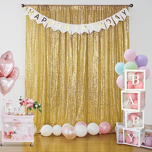 Gold Sequin Backdrop Curtain 4FTx8FT Glitter Gold Background Drapes Sparkle Photography Backdrop for Party, alternate view 2
