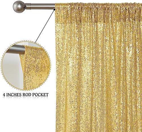 Gold Sequin Backdrop Curtain 4FTx8FT Glitter Gold Background Drapes Sparkle Photography Backdrop for Party, alternate view 4