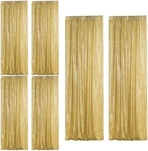 Gold Sequin Backdrop Curtain 6 Panels 2FTx8FT Glitter Gold Background Drapes Sparkle Photography Backdrop for