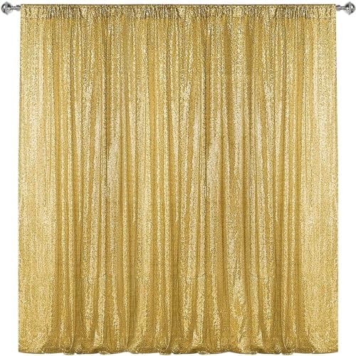 Gold Sequin Backdrop Curtain 8FTx8FT Glitter Gold Background Drapes Sparkle Photography Backdrop for Party