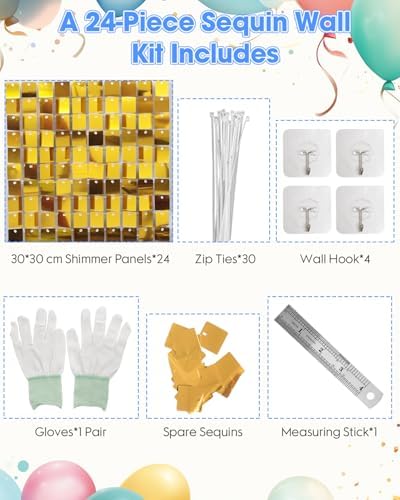 Gold Shimmer Wall Backdrop, 24 Panels, 6x4 Ft Photo Backdrop in 6x4 Ft, alternate view 2