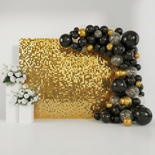 Gold Shimmer Wall Backdrop 48 Panels Cover 8 x 6 Ft, Photo Backdrops for Wedding, Anniversary, Birthday, Party