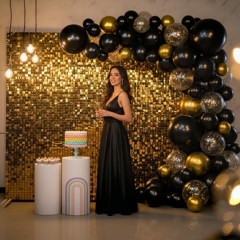 Gold Shimmer Wall Backdrop 48 Panels Cover 8 x 6 Ft, Photo Backdrops for Wedding, Anniversary, Birthday, Party, alternate
