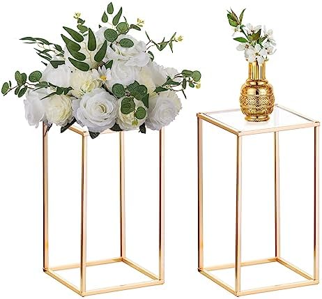 Gold Stands for Centerpieces, Geometric Column, 15.75" Tall, 10 Pcs in Gold
