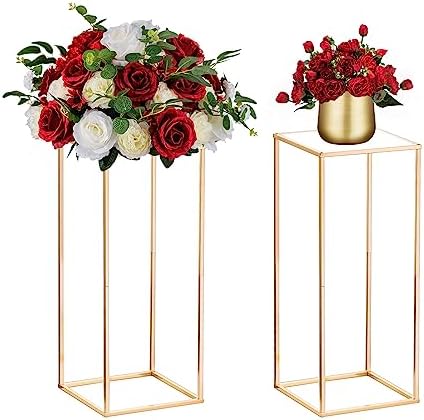 Gold Stands for Centerpieces, Geometric Column, 23.6" Tall, 2 Pcs in Gold