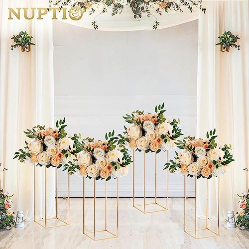 Gold Stands for Centerpieces, Geometric Column, 23.6" Tall, 2 Pcs in Gold, alternate view 4