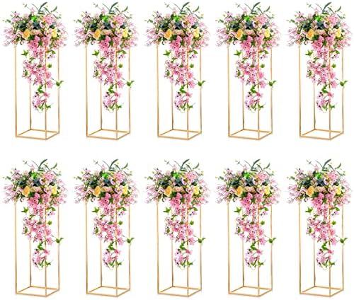 Gold Stands for Centerpieces, Geometric Column, 31.5" Tall, 10 Pcs in Gold