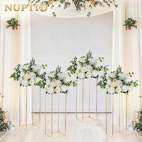 Gold Stands for Centerpieces, Geometric Column, 31.5" Tall, 10 Pcs in Gold, alternate view 2