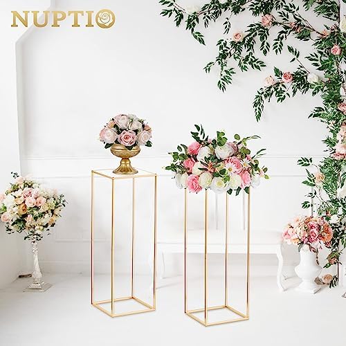Gold Stands for Centerpieces, Geometric Column, 31.5" Tall, 10 Pcs in Gold, alternate view 4